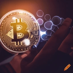 Manos junto con imagen bitcoin y blockchain
