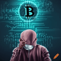 Imagen mostrando hombre encapuchado con bitcoin